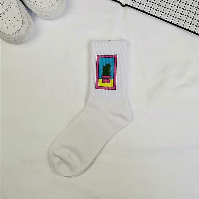 Korean style fashion fun hip hop skateboard socks street style cartoon banana cactus moon flame socks unisex happy long socks