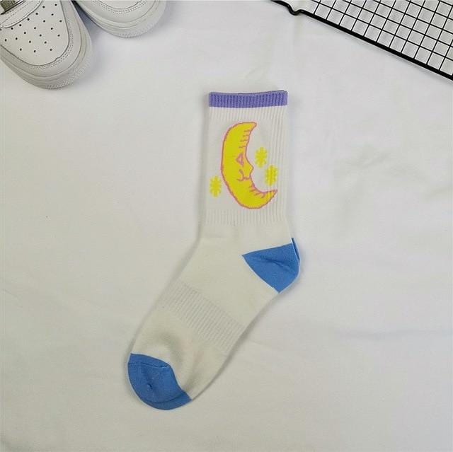 Korean style fashion fun hip hop skateboard socks street style cartoon banana cactus moon flame socks unisex happy long socks