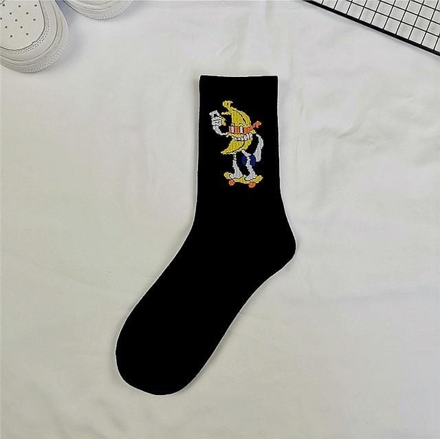 Style coréen mode fun hip hop skateboard chaussettes style de rue dessin animé banane cactus lune flamme chaussettes unisexe heureux longues chaussettes