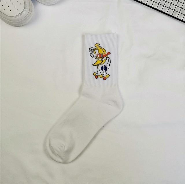 Style coréen mode fun hip hop skateboard chaussettes style de rue dessin animé banane cactus lune flamme chaussettes unisexe heureux longues chaussettes