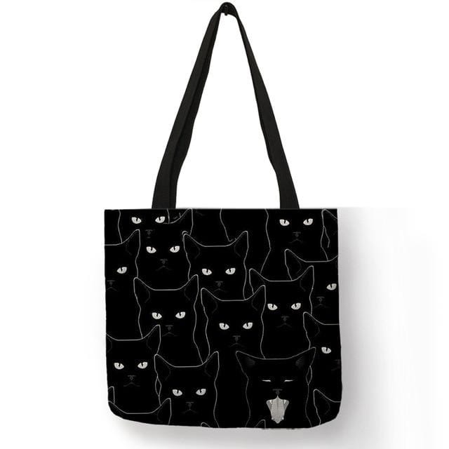 Fabric Traveling Shopping Bags Cute Cat Print Tote Bag for Women Personality School Shoulder Bags