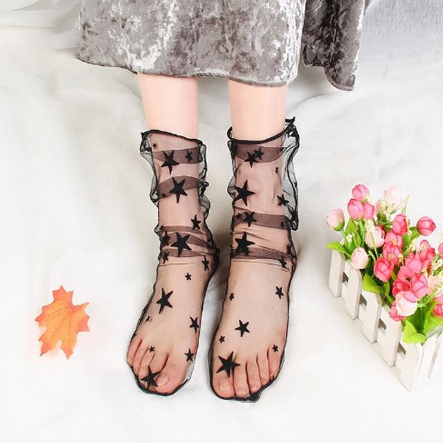 Sale Sexy Retro Lace Floral Mesh Women Girl Socks Elastic 2018 Summer Fashion Lady Transparent Short Socks