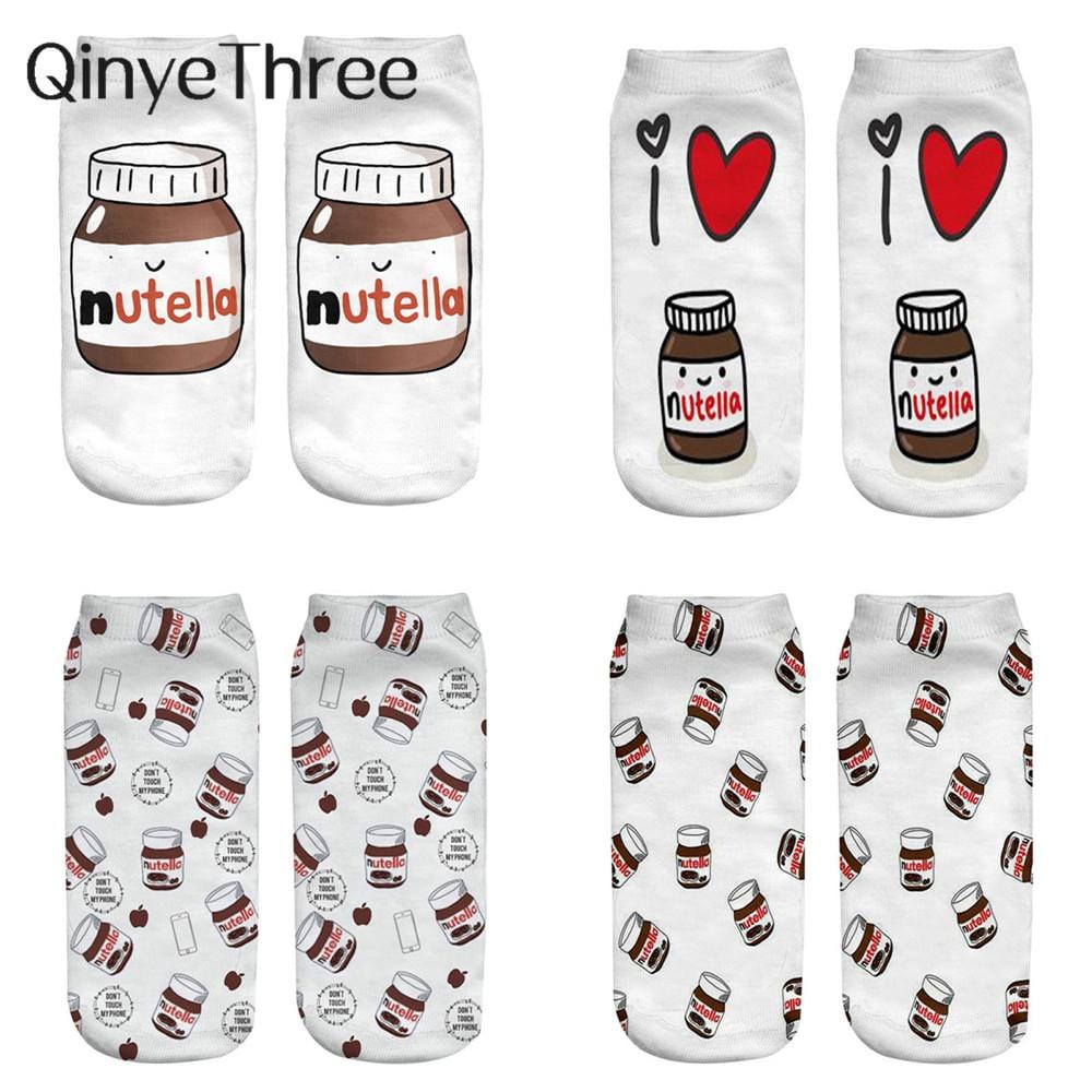 Femmes drôle mignon impression 3D aliments blanc nutella personnage chaussettes unisexe dessin animé chat licorne cadeau de noël chaussettes livraison directe