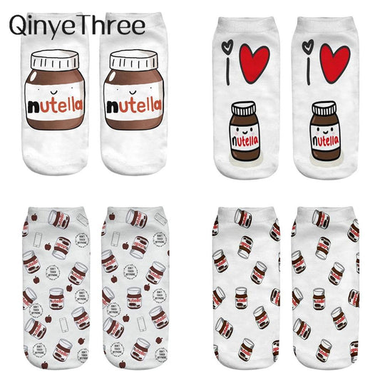 Frauen lustige süße 3D-Druck Lebensmittel weiß Nutella Charakter Socken Unisex Cartoon Katze Einhorn Weihnachtsgeschenk Socken Dropship