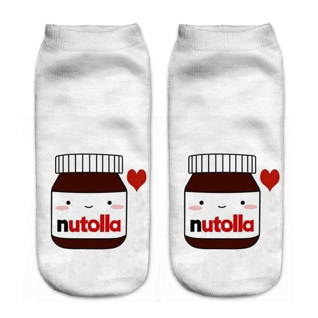 Frauen lustige süße 3D-Druck Lebensmittel weiß Nutella Charakter Socken Unisex Cartoon Katze Einhorn Weihnachtsgeschenk Socken Dropship