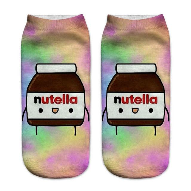 Femmes drôle mignon impression 3D aliments blanc nutella personnage chaussettes unisexe dessin animé chat licorne cadeau de noël chaussettes livraison directe