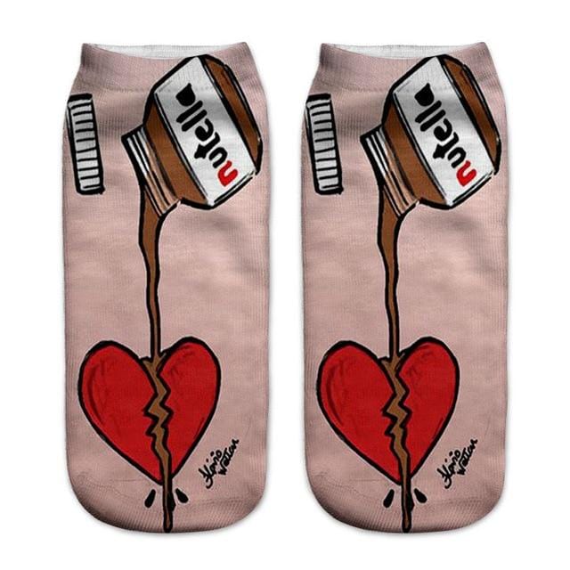 Frauen lustige süße 3D-Druck Lebensmittel weiß Nutella Charakter Socken Unisex Cartoon Katze Einhorn Weihnachtsgeschenk Socken Dropship