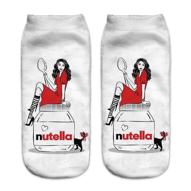 Women funny cute 3D print foods white nutella character socks unisex cartoon cat unicorn Christmas gift socks Dropship