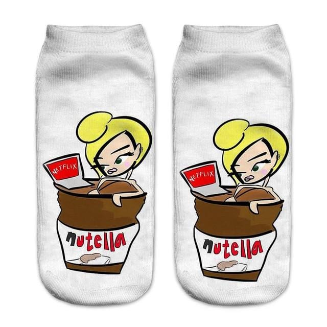 Women funny cute 3D print foods white nutella character socks unisex cartoon cat unicorn Christmas gift socks Dropship