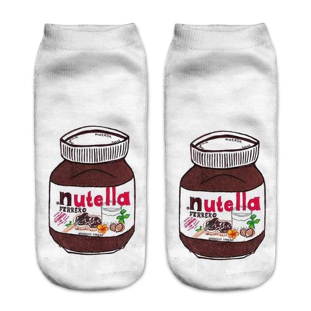 Femmes drôle mignon impression 3D aliments blanc nutella personnage chaussettes unisexe dessin animé chat licorne cadeau de noël chaussettes livraison directe