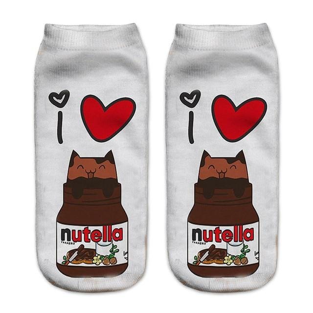 Femmes drôle mignon impression 3D aliments blanc nutella personnage chaussettes unisexe dessin animé chat licorne cadeau de noël chaussettes livraison directe