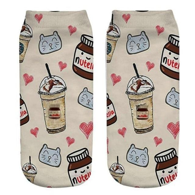 Femmes drôle mignon impression 3D aliments blanc nutella personnage chaussettes unisexe dessin animé chat licorne cadeau de noël chaussettes livraison directe