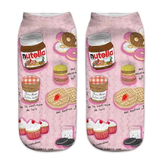 Frauen lustige süße 3D-Druck Lebensmittel weiß Nutella Charakter Socken Unisex Cartoon Katze Einhorn Weihnachtsgeschenk Socken Dropship