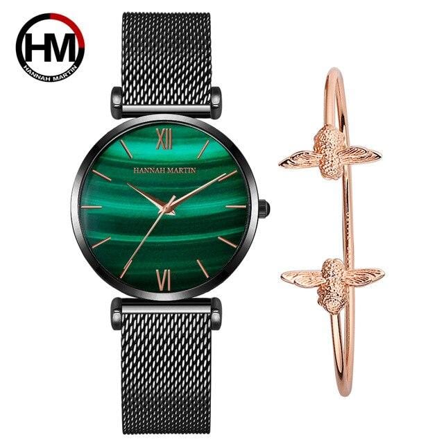 Original Women Watches Fashion Japan Quartz Movement relogio feminino Emerald Stainless Steel Rose Gold Waterproof WristWatches