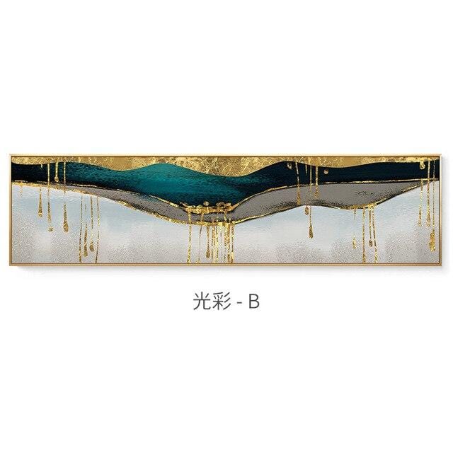 Abstract green shining gold canvas painting Golden pigment poster modern wall art pictures for living room blue print decoration