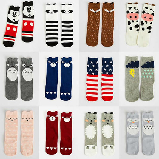 Chaussettes en coton pour enfants, chaussettes de style dessin animé souris, renard, totoro, pour bébés, petits garçons et filles, jambes hautes, chaudes, chaussettes courtes pour grands enfants