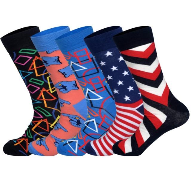 LIONZONE 5 paires/lot printemps nouveau arrivé chaussettes heureuses hommes drôle Art BritishStyle Streetwear Hip Hop concepteur équipage chaussettes boîte-cadeau