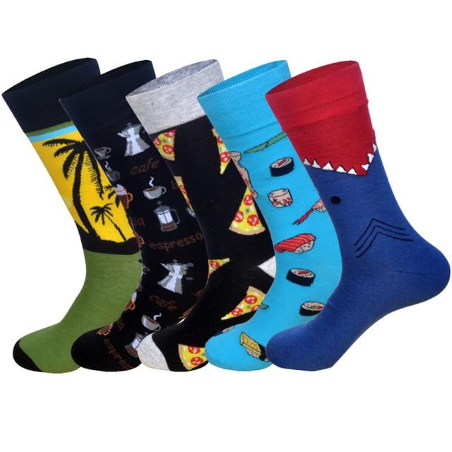 LIONZONE 5 paires/lot printemps nouveau arrivé chaussettes heureuses hommes drôle Art BritishStyle Streetwear Hip Hop concepteur équipage chaussettes boîte-cadeau