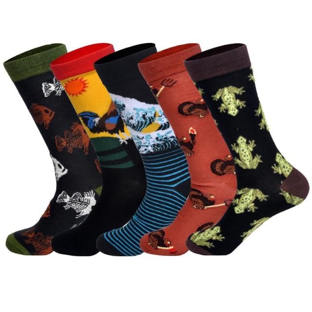 LIONZONE 5 paires/lot printemps nouveau arrivé chaussettes heureuses hommes drôle Art BritishStyle Streetwear Hip Hop concepteur équipage chaussettes boîte-cadeau