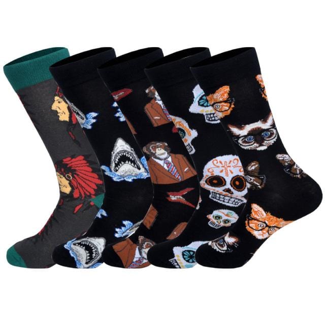 LIONZONE 5 paires/lot printemps nouveau arrivé chaussettes heureuses hommes drôle Art BritishStyle Streetwear Hip Hop concepteur équipage chaussettes boîte-cadeau