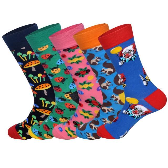 LIONZONE 5 paires/lot printemps nouveau arrivé chaussettes heureuses hommes drôle Art BritishStyle Streetwear Hip Hop concepteur équipage chaussettes boîte-cadeau