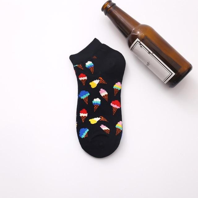 Chaussettes d'été tendance pour hommes, chaussettes en coton, bateau, intérêt, drôle, originalité, Harajuku, cheville, nourriture, fruits