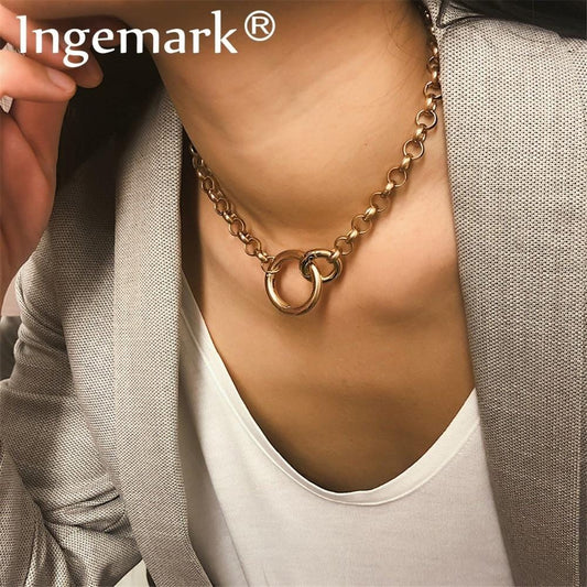 Ingemark Punk Miami Kubanische Halskette Hip Hop Schmuck 2019 Trendy Eisen Dicke Kette Kreis Halskette Frauen Hals Zubehör