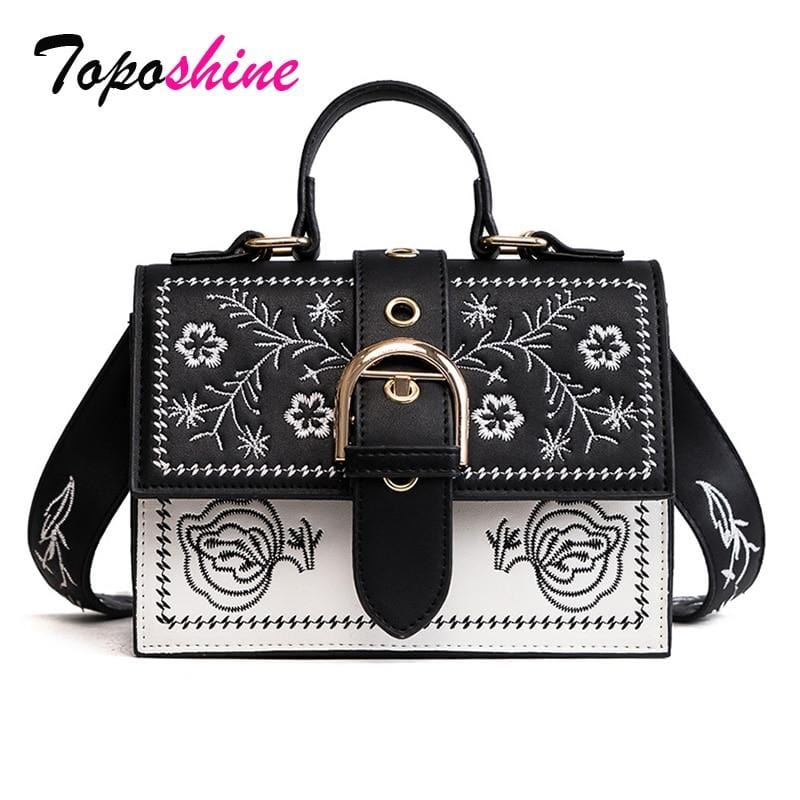 Toposhine mode femmes sac lambrissé Vintage fleur filles sacs pour filles cuir synthétique polyuréthane noir femmes sacs de messager livraison directe