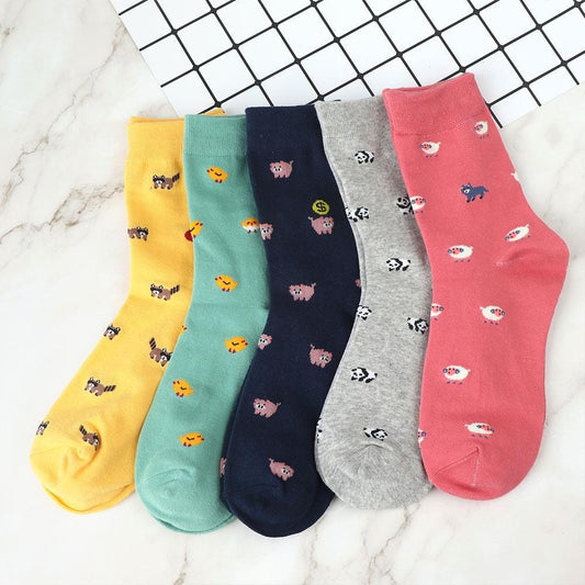 1 paire de chaussettes mignonnes de dessin animé de petits animaux, en coton, décontractées, avec imprimés, petit cochon, chaussette pour femme, printemps-automne