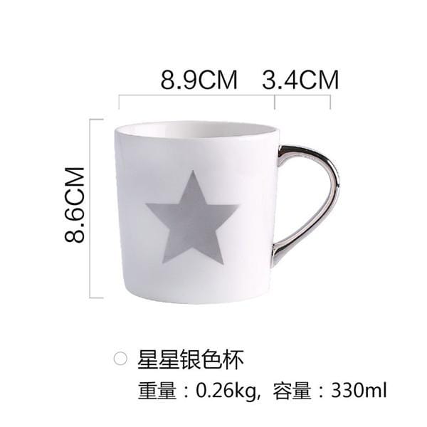 Creative Ceramic Milk Mug Love Star Stripe Pattern Gold Plating Handle Cup Office Household Coffee Milk Tea Mugs Home Decoration