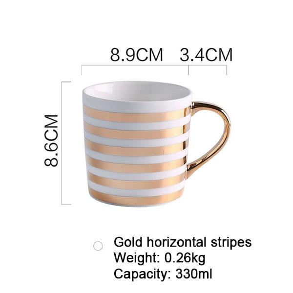 Creative Ceramic Milk Mug Love Star Stripe Pattern Gold Plating Handle Cup Office Household Coffee Milk Tea Mugs Home Decoration