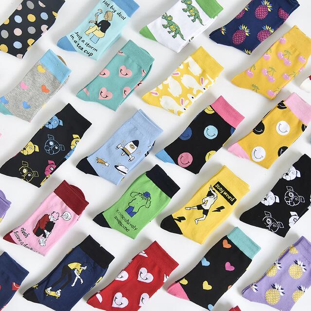 Chaussettes amusantes unisexes, style Harajuku, mode rue, fruits fantaisie, art animal, homme, chaussettes en coton, mignonnes et heureuses, longues chaussettes meias