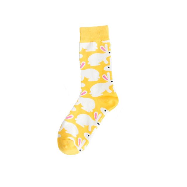 Chaussettes amusantes unisexes, style Harajuku, mode rue, fruits fantaisie, art animal, homme, chaussettes en coton, mignonnes et heureuses, longues chaussettes meias