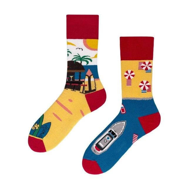 1 paire de chaussettes pour hommes, chaussettes décontractées en coton, Unique, Animal de dessin animé, drôle, mignon, Cool, unisexe, mi-longues, asymétriques, AB