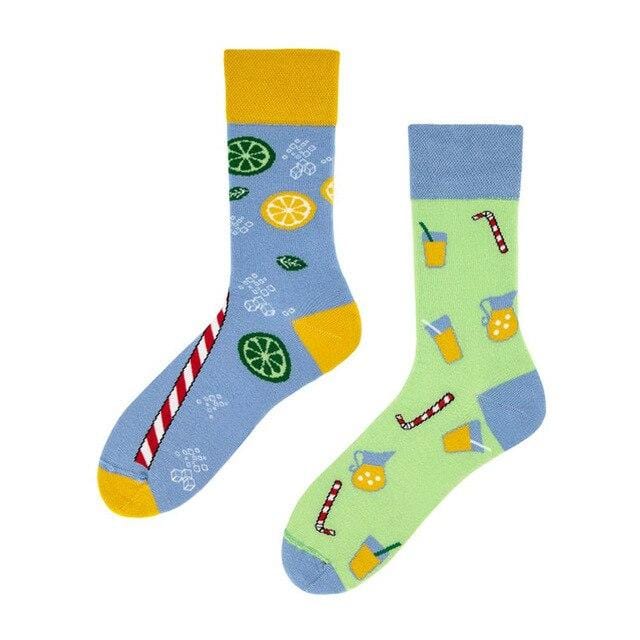 1 paire de chaussettes pour hommes, chaussettes décontractées en coton, Unique, Animal de dessin animé, drôle, mignon, Cool, unisexe, mi-longues, asymétriques, AB