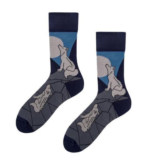 1 Paar männliche Crew-Socken, Herren-Freizeitsocken, Baumwolle, einzigartiges Cartoon-Tier, lustig, niedlich, cool, Unisex-Socken, mittellange asymmetrische AB-Socken