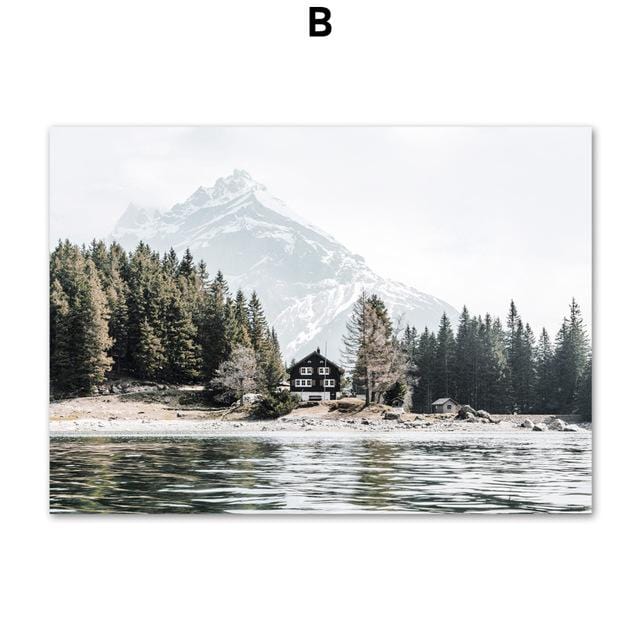 Alps Snow Mountain Boat Lake Forest Smog Wall Art Canvas Painting Nordic Posters And Prints Wall Pictures For Living Room Decor