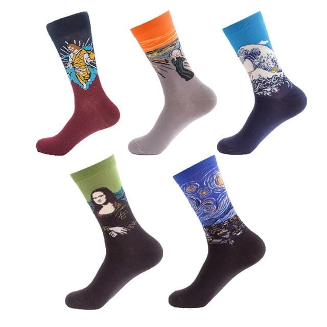 JULY'S SONG Happy Socks Men Funny Art Dress Socks Color Lot Men's Summer Fashion Socks Set Print Van Gogh Art Socks