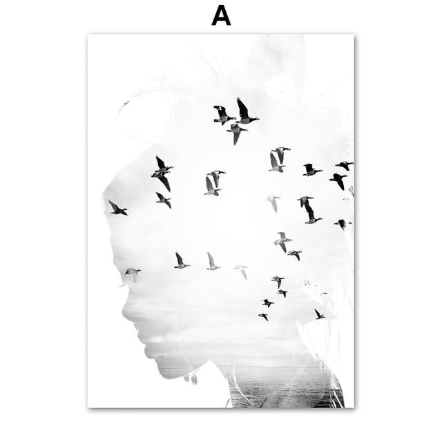 Mädchen Vogel Blume Feder Zitate Landschaft Wand Kunst Leinwand Malerei Nordic Poster Und Drucke Wand Bilder Für Wohnzimmer Dekor