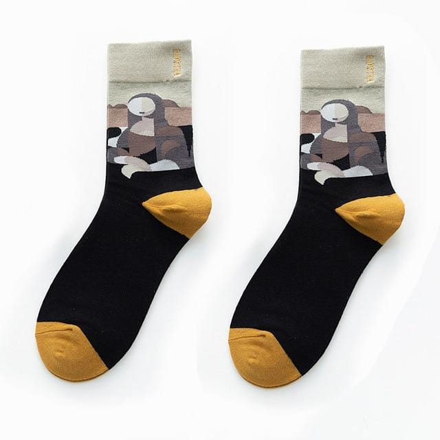 Chaussettes unisexes Style peinture pour hommes, 100 coton, chaussettes complètes colorées Harajuku, 1 paire, cadeaux, taille 35-43