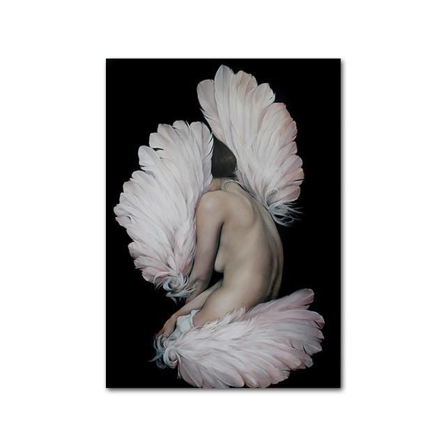 Nude Naked Women Feather Posters and Prints Nordic Figure Canvas Painting Girls Wall Art Flower Pictures for Living Room Bedroom