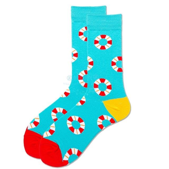 Mode unisexe Hip Hop hommes chaussettes heureuses automne avec des Fruits et image de dessin animé chaussettes Cool coton peigné pour les amoureux Meias 404