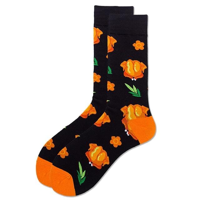 Mode unisexe Hip Hop hommes chaussettes heureuses automne avec des Fruits et image de dessin animé chaussettes Cool coton peigné pour les amoureux Meias 404