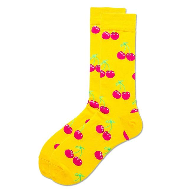 Mode unisexe Hip Hop hommes chaussettes heureuses automne avec des Fruits et image de dessin animé chaussettes Cool coton peigné pour les amoureux Meias 404