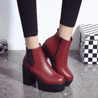 Chelsea Boots 2019 Female Leather Women Boots Thick Heels Ankle Boots For Women Round Toe Winter Shoes Women Flat Platform Boots