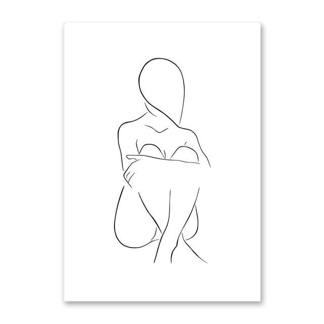 Abstract Women Line Drawing Nordic Poster&Prints Modern Canvas Painting Wall Art Yellow Girl Wall Picture Bedroom Home Decor