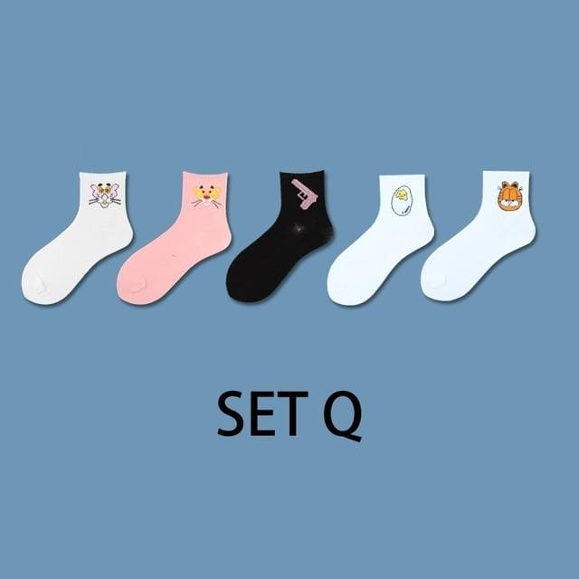 Ins Stil Lustige Tier Gemusterte Frauen Kurze Set Socken 5 Pairs Cartoon Ulzzang Baumwolle Ankle Atmungs Weibliche Harajuku Coole Sox