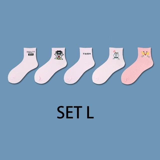 Ins Style Funny Animal Patterned Women Short Set Socks 5 Pairs Cartoon Ulzzang Cotton Ankle Breathable Female Harajuku Cool Sox