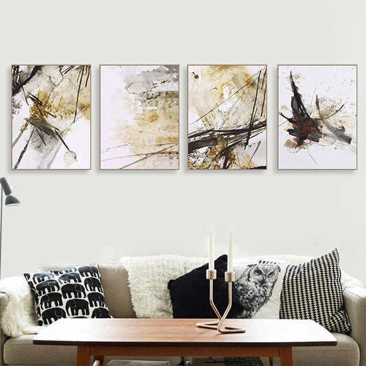 Modern Abstract Chinese Ink Splash Canvas A4 Art Poster Print Wall Picture Painting No Frame Vintage Retro Living Room Decor