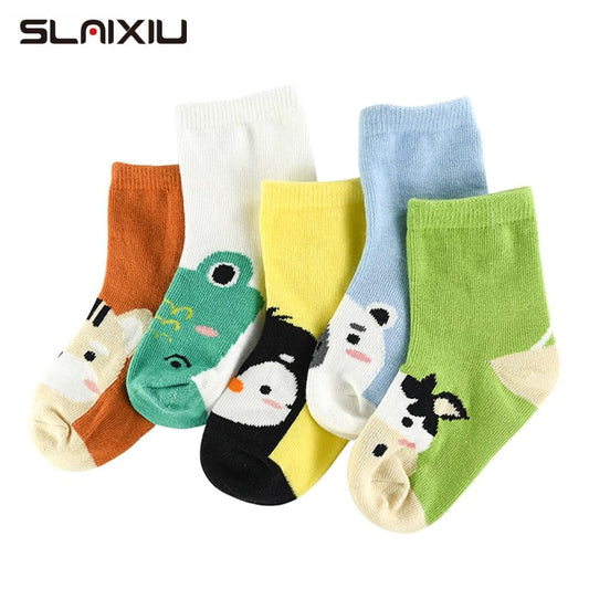 Chaussettes en coton doux pour enfants, 5 paires/lot, chaussettes en maille respirante pour bébés, chaussettes de dessin animé pour garçons et filles, cadeaux d'automne et d'hiver pour enfants, vêtements pour tout-petits